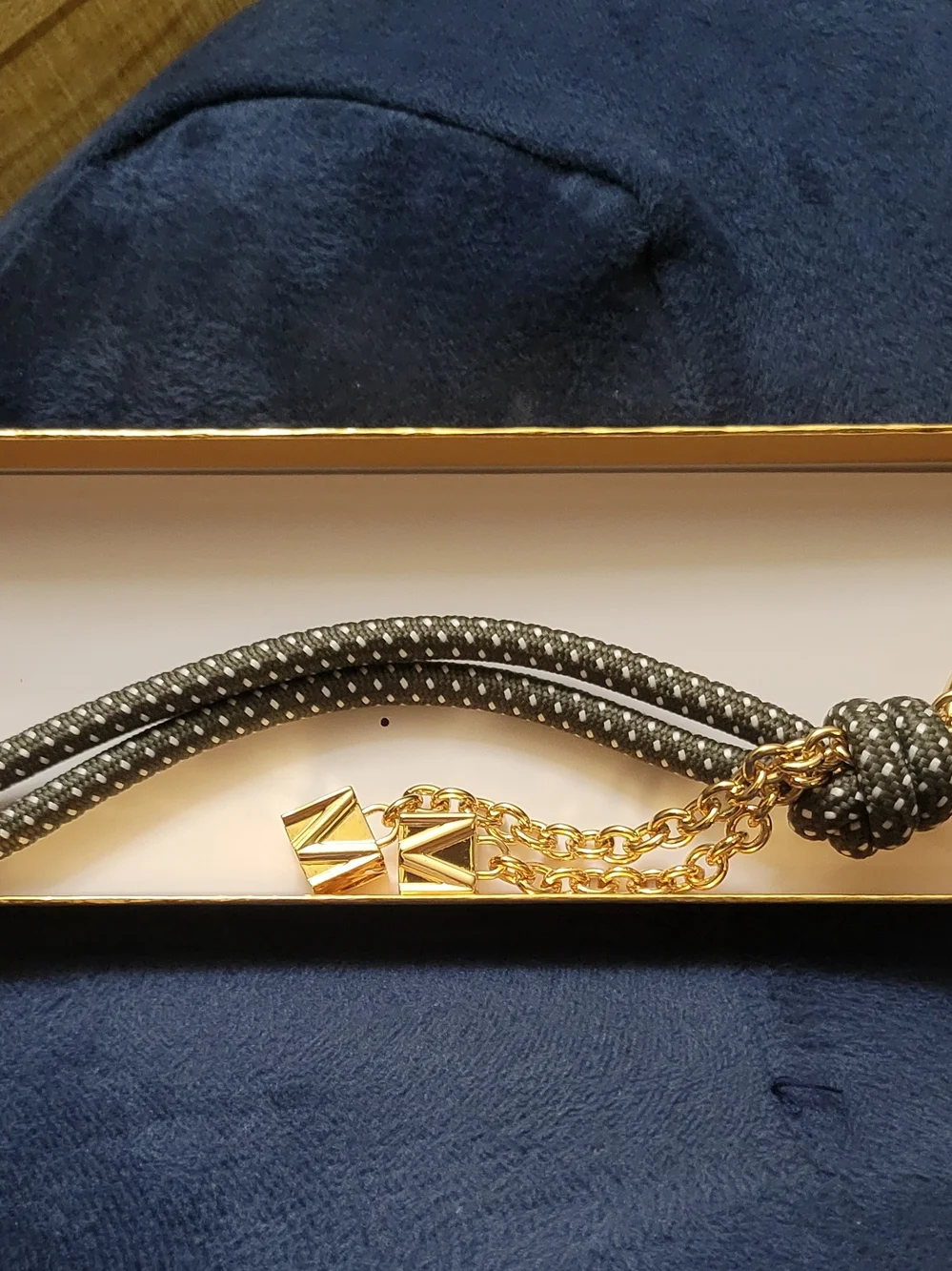 Michael Kors Novelty Gold Tone and Speckled Green Cord Bag Charm